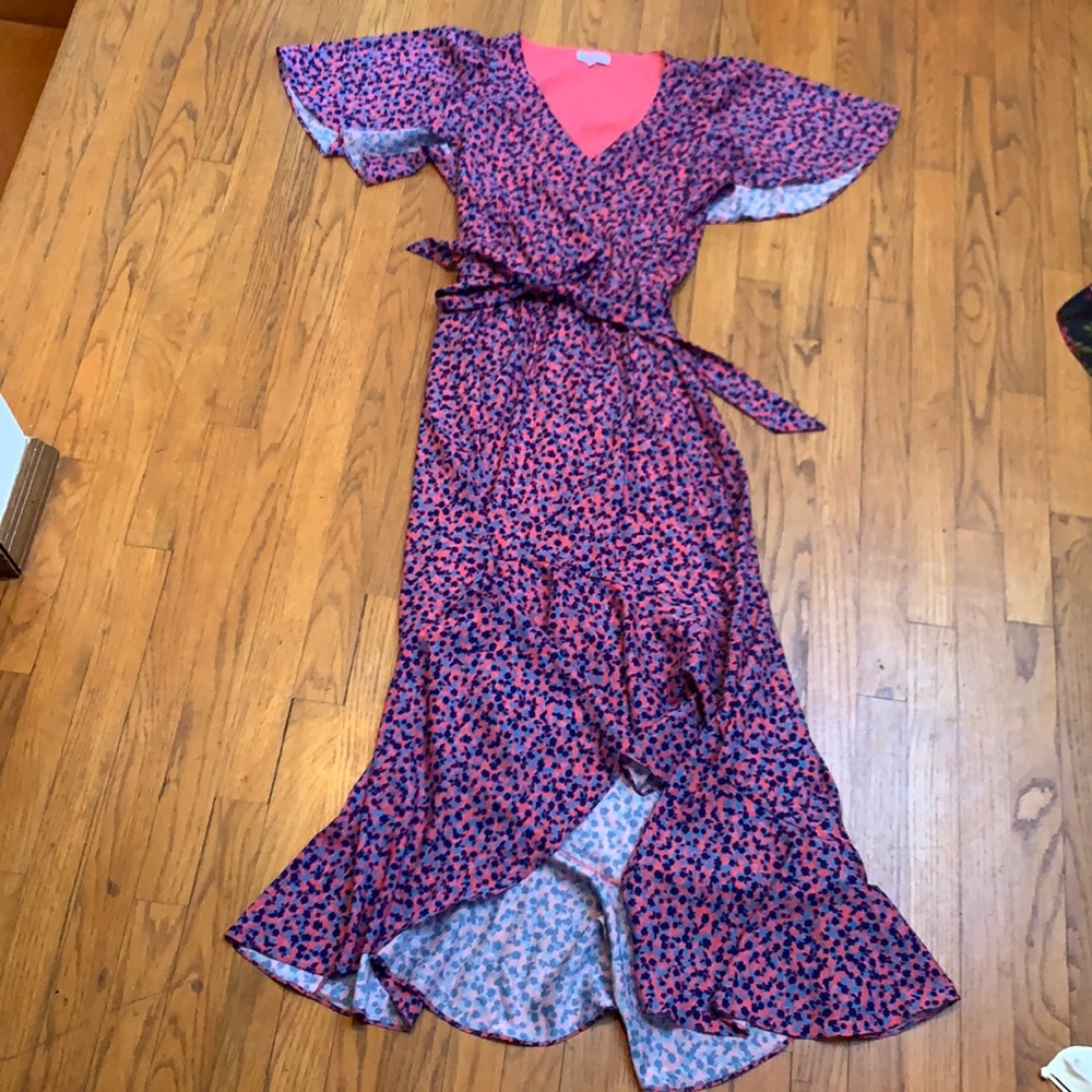 COPY - Parker size large dress with ruffle at bottom purple blue and pink